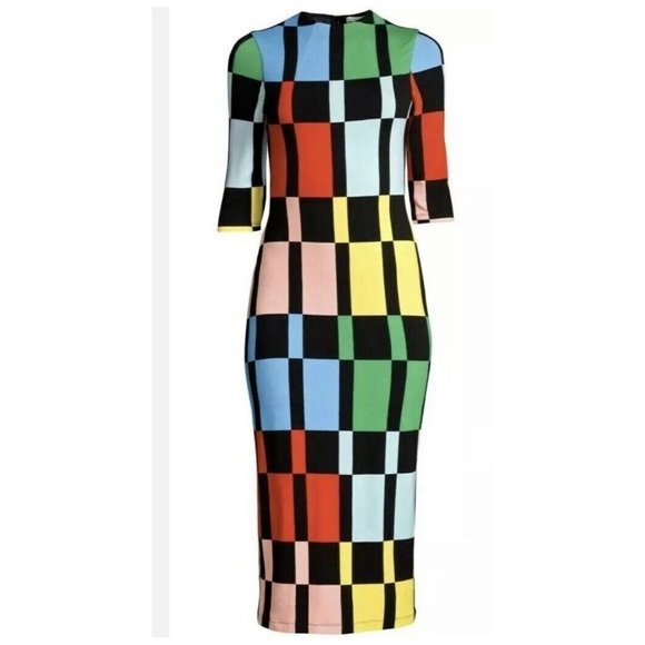 Alice + Olivia Multicolor Checkered Midi Dress - Picture 7 of 13